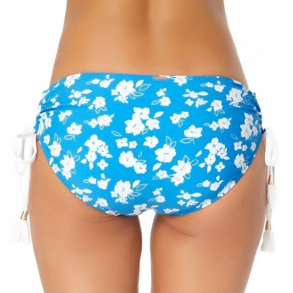 ANNE COLE Blue FloralStretch Adjustable Coverage Tie Bikini Swimsuit Bottom - Picture 2 of 10